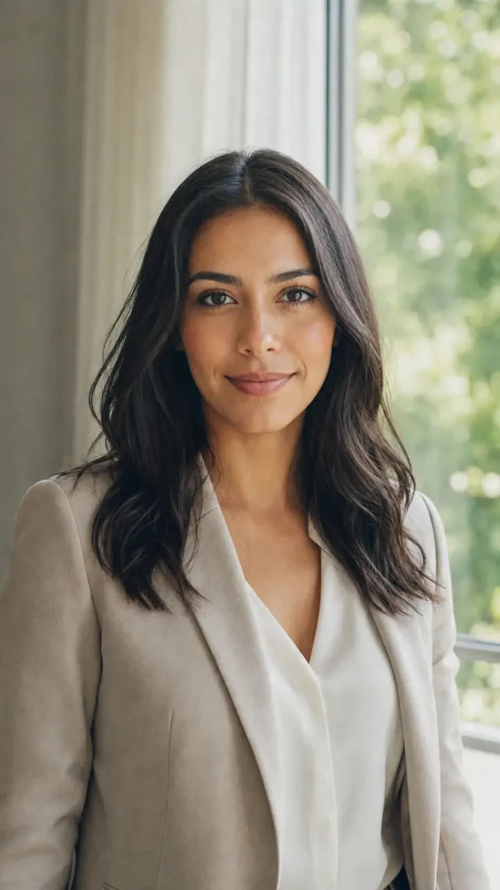 A smiling real estate agent by a window